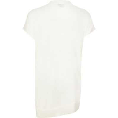 Girls cream fashion print asymmetric t-shirt